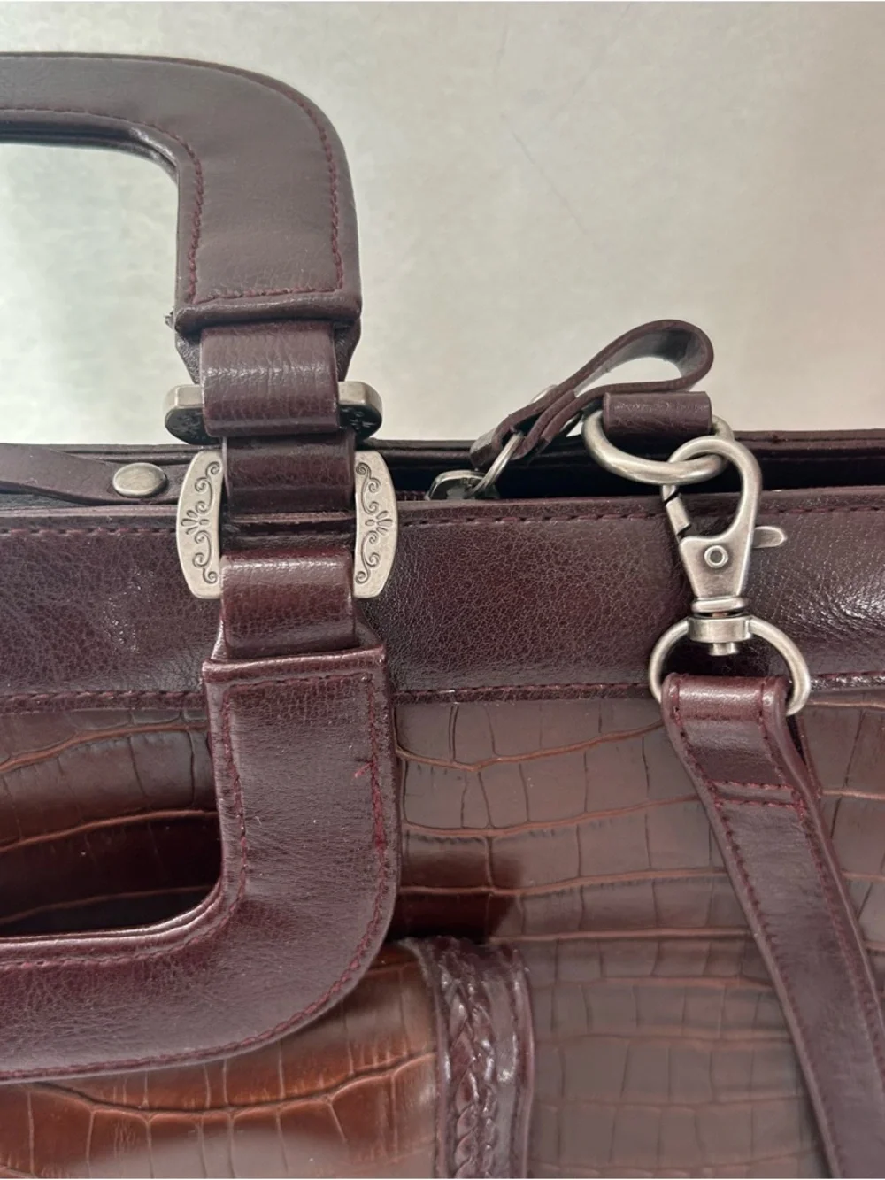 VTG Bueno Croc Embossed Faux Leather Briefcase Tote Shoulder Bag Brown Large